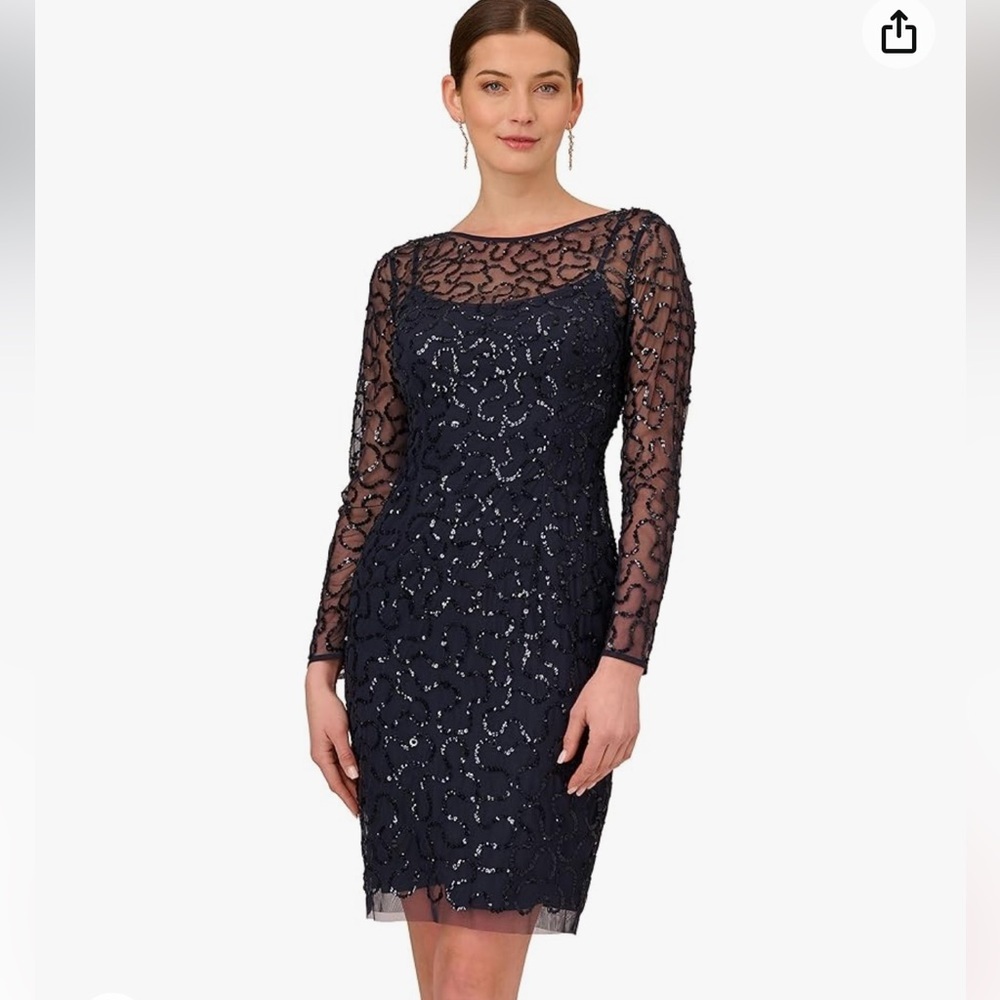 Papell Boutique Long Sleeve Beaded Sheath Dress v3.